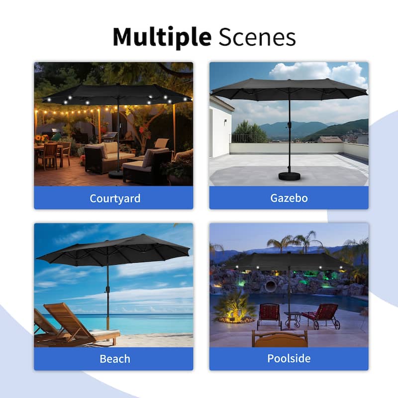 Autlaycil 13 ft Patio Umbrella with 36 Solar Lights & Crank System for Outdoor