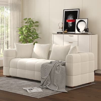 Modern Velvet Upholstered Sofa With 4 Pillows For Living Room
