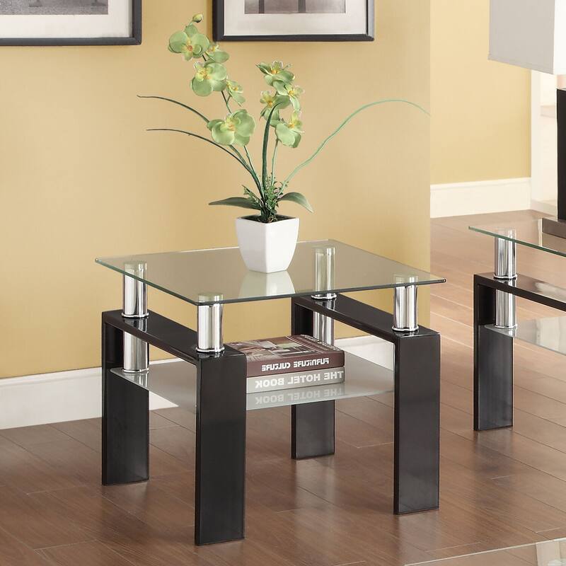 Modern Glass End Table - Floating Top & Frosted Shelf - Accent Table - 20"H x 22"W x 22"D - 22