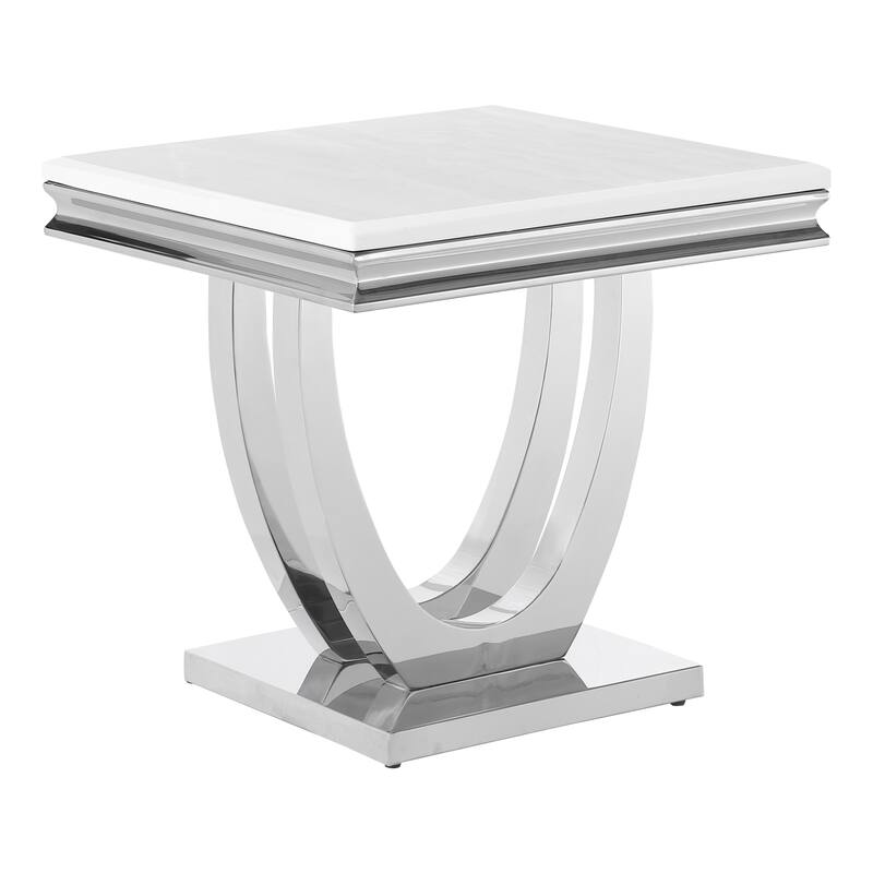 Durante White and Chrome U-Shaped Base Square End Table
