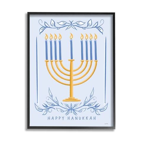 Stupell Industries Happy Hanukkah Botanical Menorah Framed Giclee Art by House Fenway