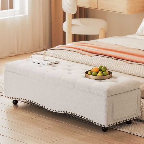 48.5 Tufted Storage Ottoman Bench with Nailhead Trims 2 Large Side Pockets for Bedroom Living Room Entryway On Sale Bed Bath Beyond 40700208