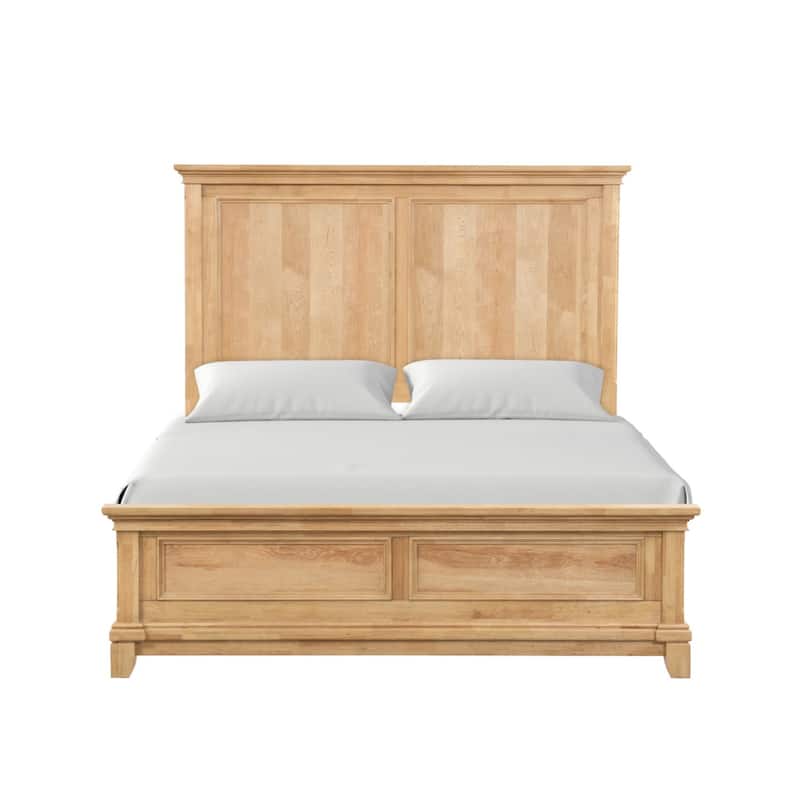 Wooden Queen Bed with Plank Headboard in Natural Oak - Queen - Natural Oak