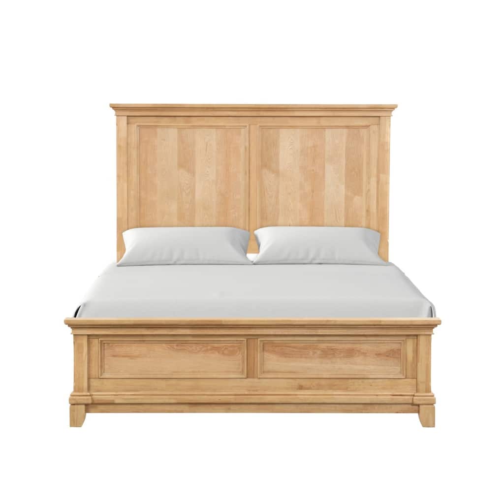 Wooden Queen Bed with Plank Headboard in Natural Oak