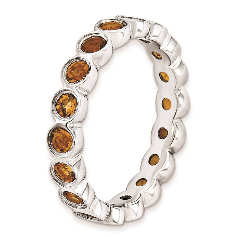 Curata 925 Sterling Silver Bezel Polished Patterned Stackable Expressions Citrine Ring