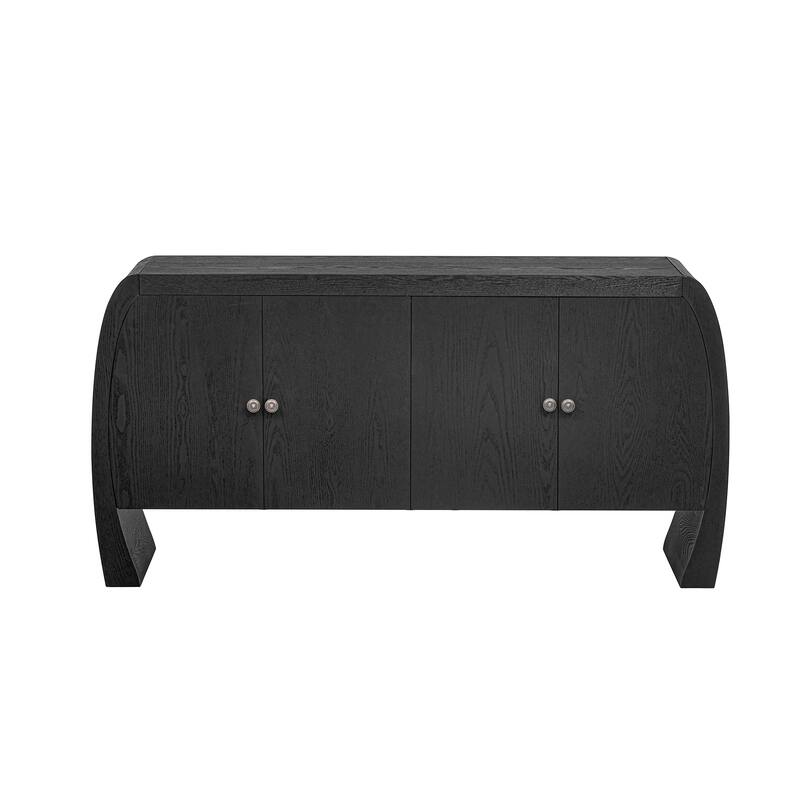 Four-Door Ash Veneer Storage Cabinet with Curved Legs