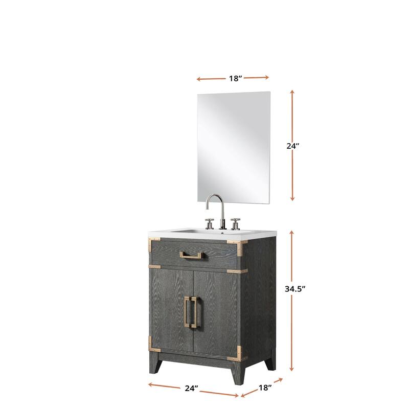 24" Bathroom Vanity with Acrylic Top, 18" Frameless Mirror, and Chrome Gooseneck Faucet for Modern Bathrooms
