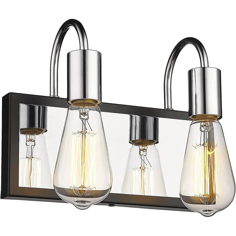 Modern Bathroom Vanity Light with Chrome and Black Finish - 2-Light