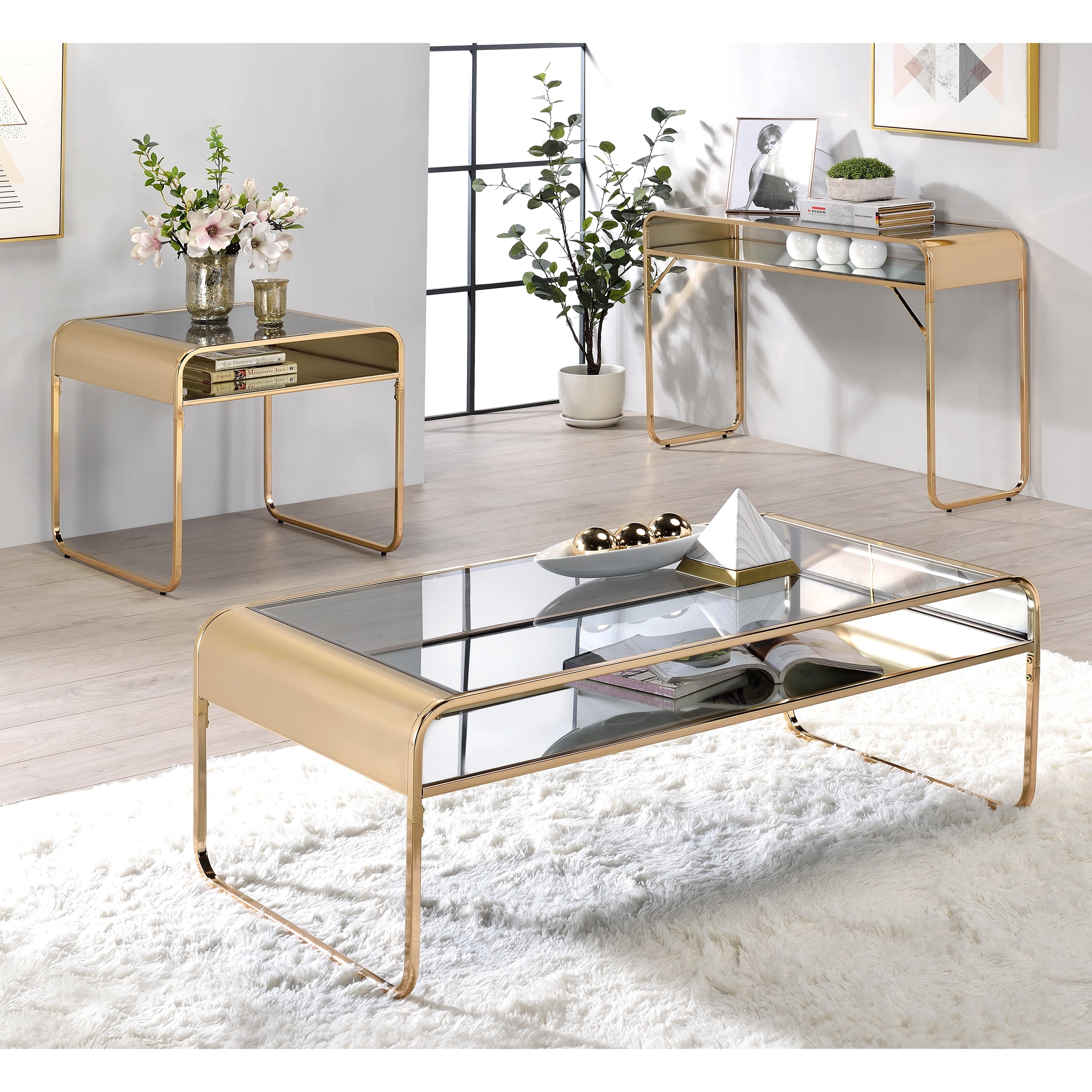 Furniture of America Watler Gold 3-piece 48-inch 1-shelf Coffee Table Set -  Overstock - 32530323