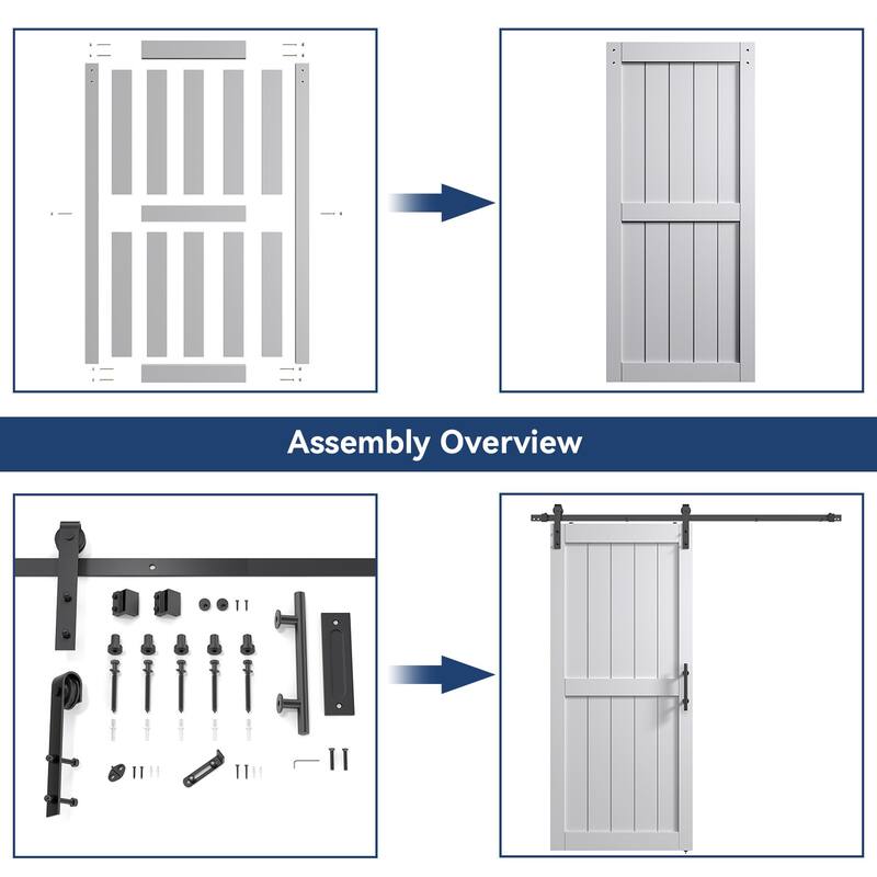 Sanding 30in./32in./36in./42in./48in.x 84in.MDF Barn Door With Sliding Hardware Kit ,Covered with Water-Proof PVC Surface