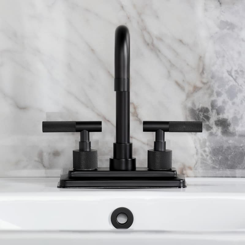 Kingston Brass Convergent Two-Handle 3-Hole Deck Mount 4" Centerset Bathroom Faucet with Knurled Handle and Brass Pop-Up Drain