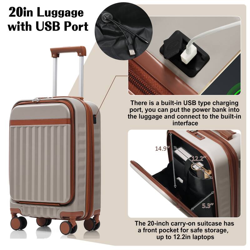 Luggage Set of Three, ABS Hard Shell Luggage with Spinner Wheels