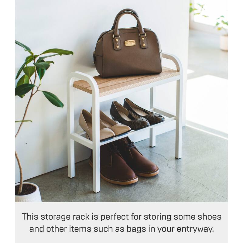 Yamazaki Home Shoe Organizer and Bench, Steel and Wood, Holds 4 pairs of shoes, No Assembly - L 7.48 x W 18.9 x H 18.11 inches