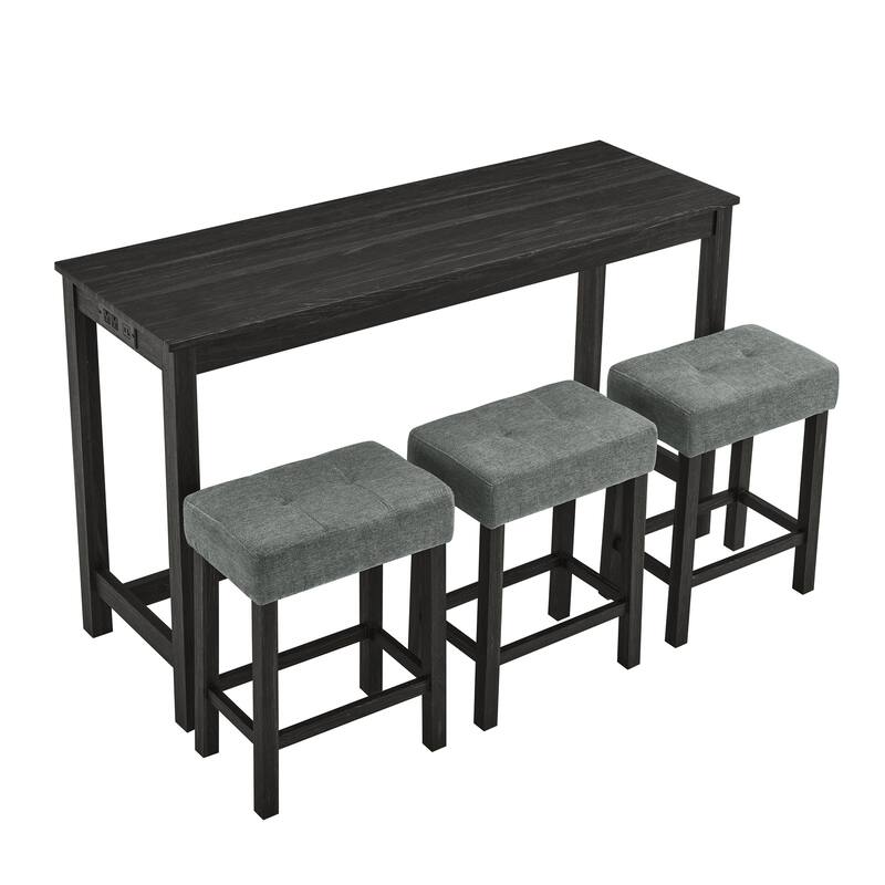 Bar Table, Dining Table, Sofa Table with Power Outlet, 3 Upholstered Stools, 4 Piece Bar Table and Chair Set