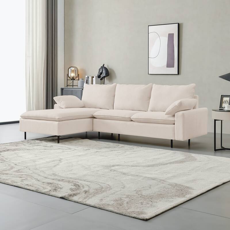 L-Shaped Upholstered Sectional Sofa with Chaise - Beige - Left Facing