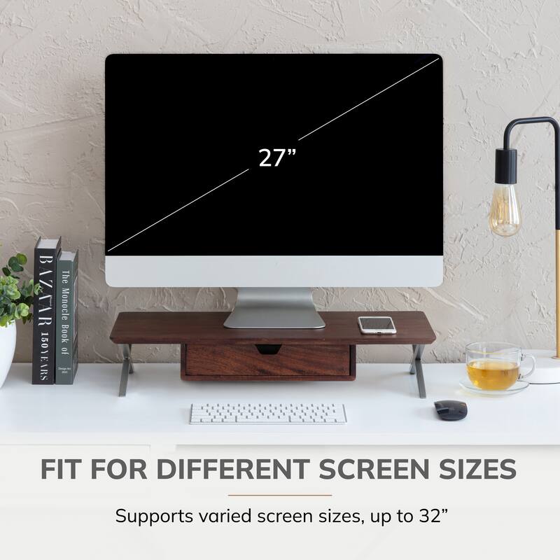 Jani Wood Monitor Stand Riser Desk - Ergonomic Design Stand, Desktop Organizer Table for Home, Office Workspace, Gaming Desk