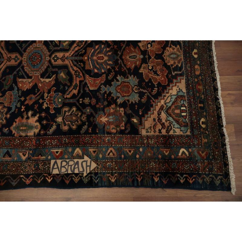 Hand Knotted Oriental 100% Wool Carpet Traditional Floral Navy Blue & Blues Hamedan Area Rug - 6' 6'' X 4' 5''