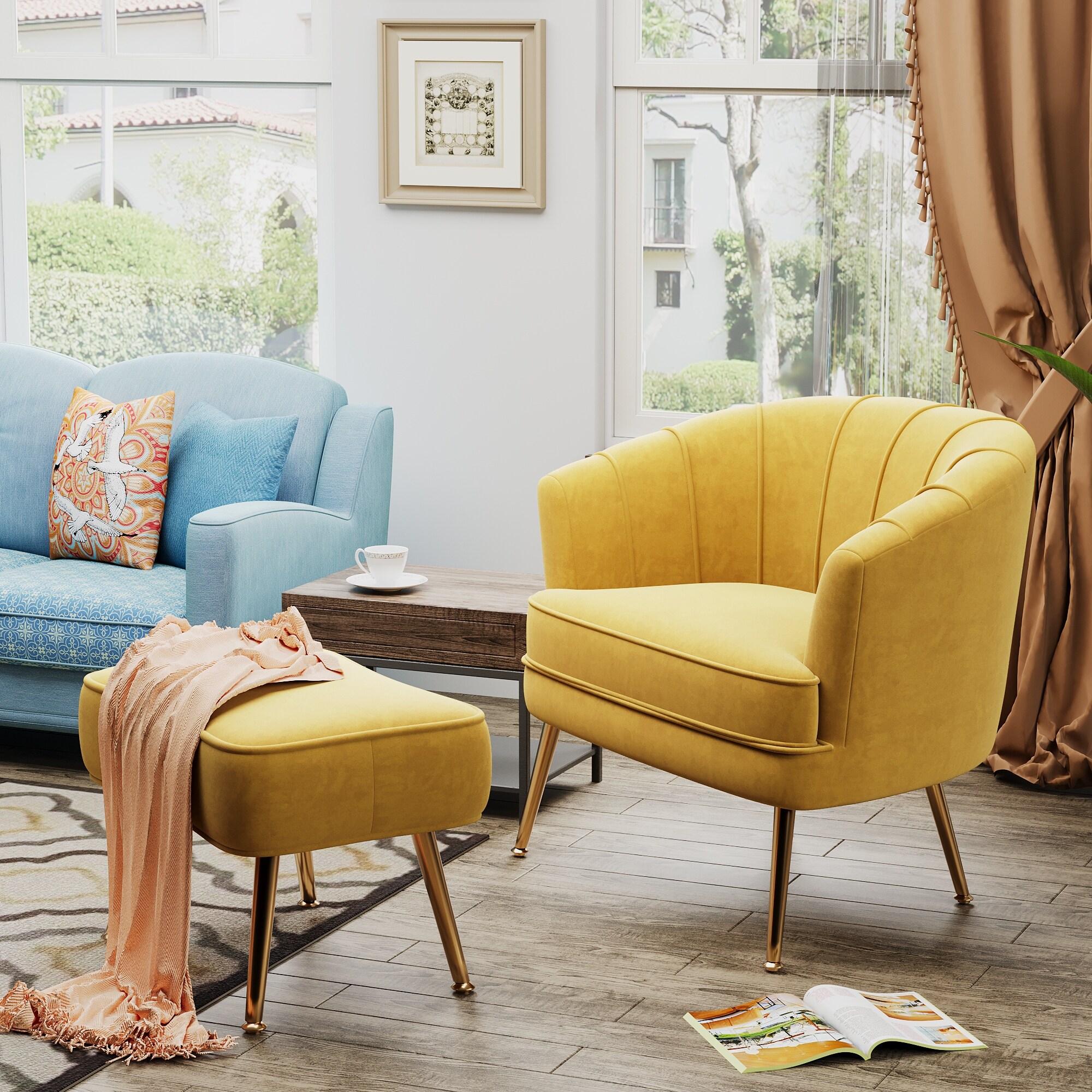 Andeworld Accent Chair with Ottoman Upholstered Modern Single