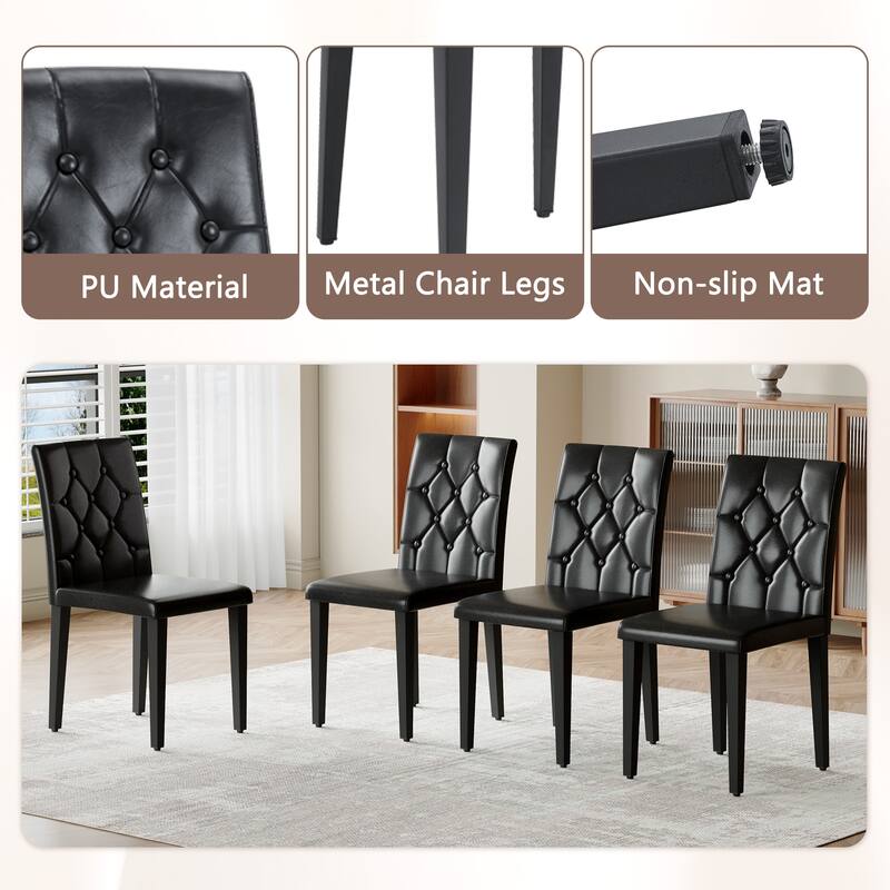 Set of 5 Piece Dining Table and Chair Set MDF Top Glass Insert PU Seat Buckle Backrest