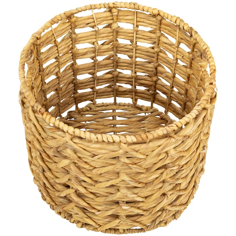 Set of 2 Wood-tone Open Fishtail Water Hyacinth Baskets with Built-in Handles15.75" - 15.75"