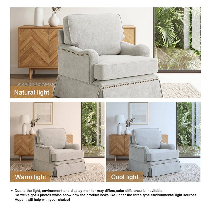 Chenille Swivel Accent Chair with Nailhead Trim Skirt