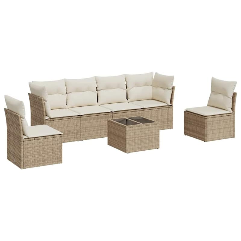 vidaXL Garden Sofa Set Beige Poly Rattan Adjustable Feet Garden Sofa Set - 21.7 x 21.7 x 14.6