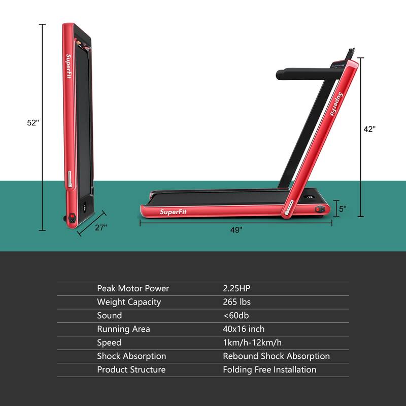 Gymax 2 in 1 Folding Treadmill 2.25HP Running Machine w/ Dual Display - 49'' x 27'' x 42''
