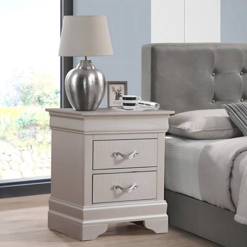 Elegant Silver Champagne Nightstand with Two Drawers, No Assembly Needed - Champagne