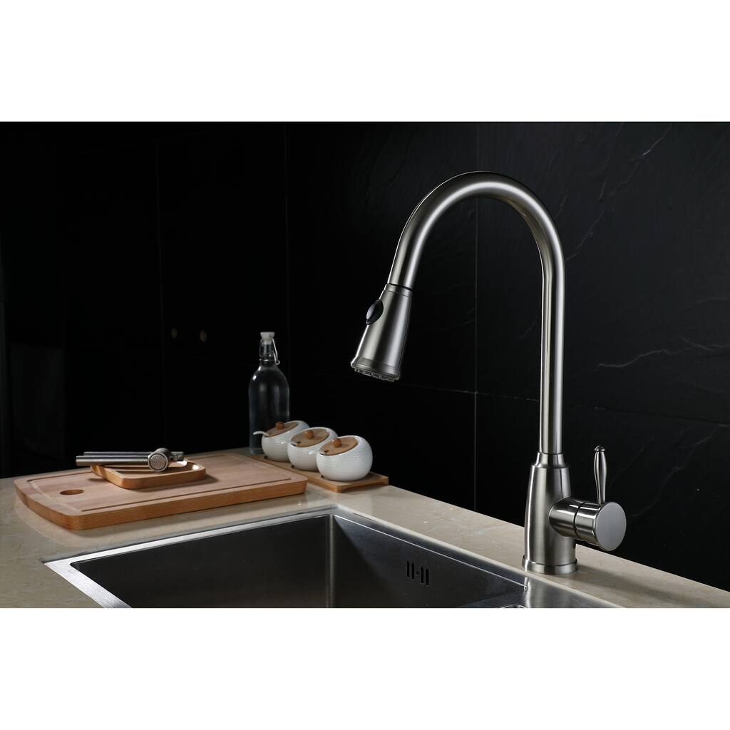 Single Handle High Arc Pull Out Kitchen Faucet with Pull Down Sprayer, Stainless Steel Kitchen Sink Faucets, Brushed Nickel