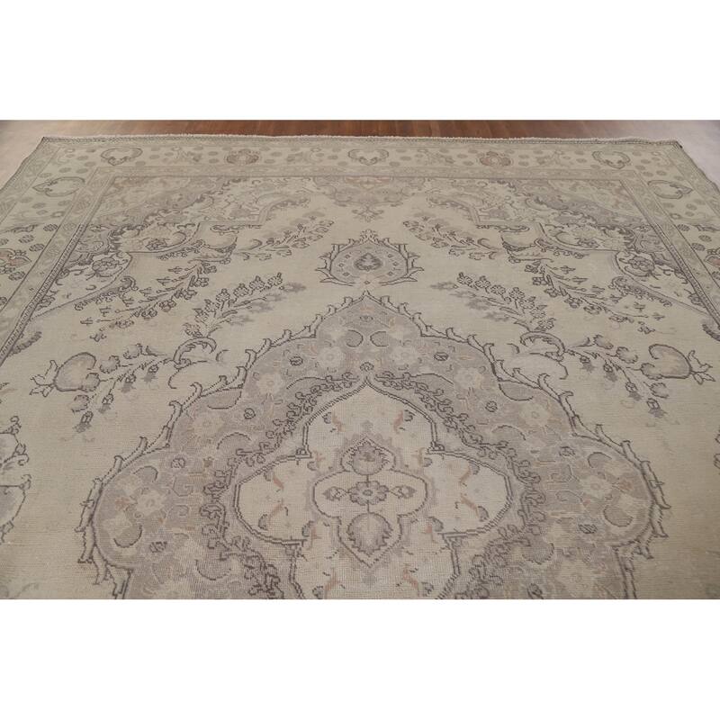 Hand Knotted Oriental 100% Wool Carpet Traditional Floral Beige & Ivories Tabriz Area Rug - 12' 4'' X 9' 10''