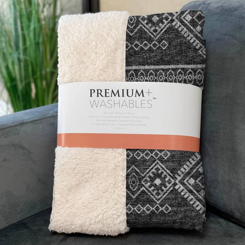 Premium Machine Washable ASB120 Boho Global Sherpa Throw Blanket