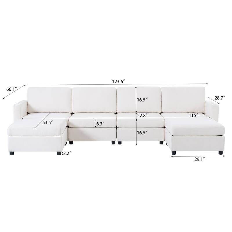 123.6" Chenille U-Shaped Sectional Sofa with Storage and Ottoman, 6-Seater