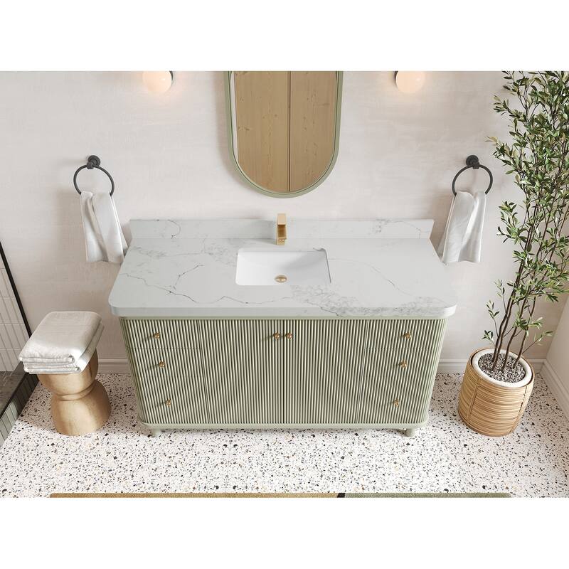 Willow Collections 60 in. W x 22 in. D Reeded Miami Single Bowl Sink Bathroom Vanity with Countertop
