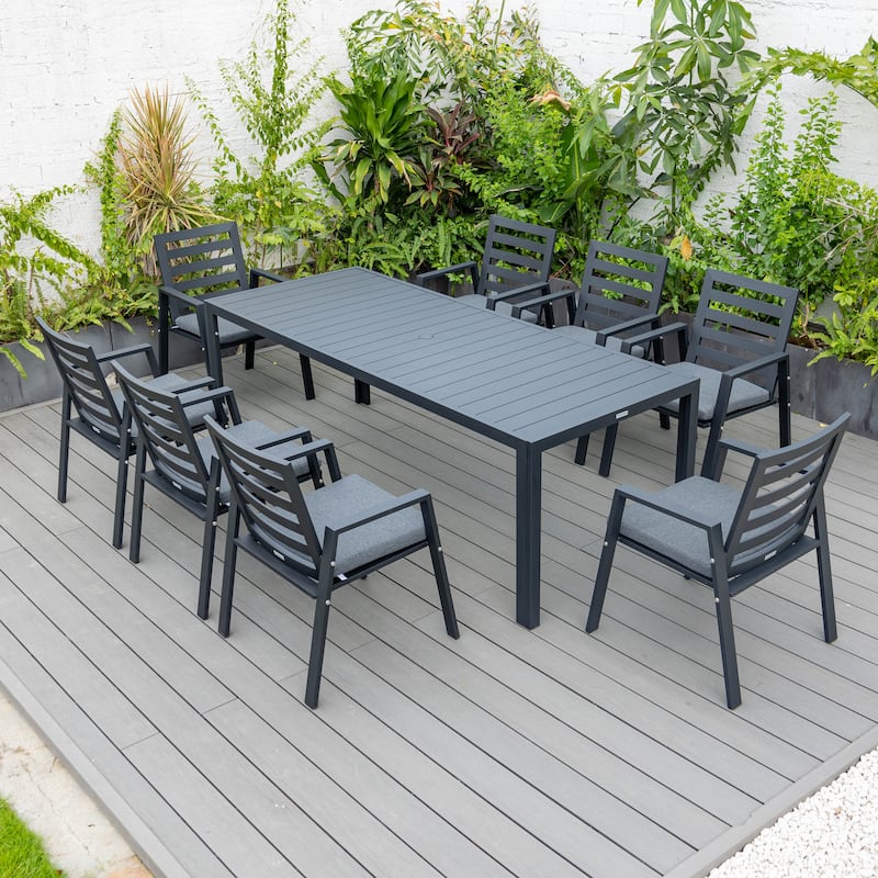 Chelsea Mid-Century Modern Outdoor Dining Table with Rust-Resistant Black Aluminum - Minimalist Patio Table