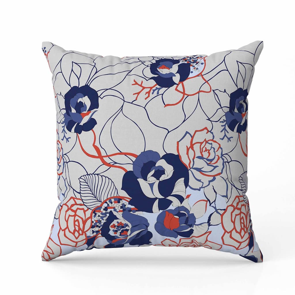 Regal Rose Retreat Indoor/Outdoor Reversible Throw Pillow Silver and Blue