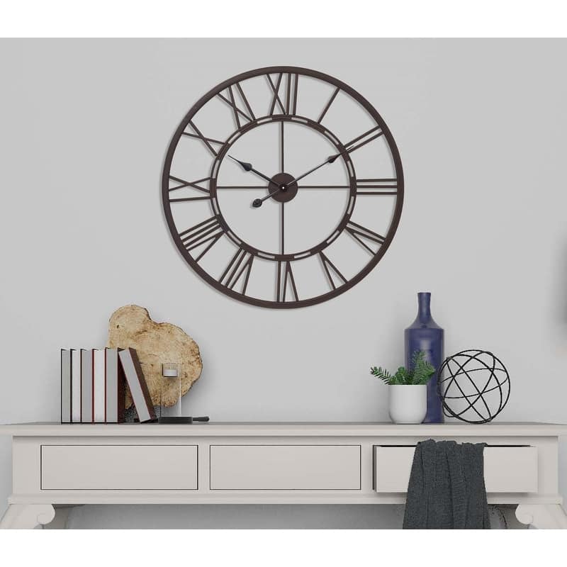 UTOPIA ALLEY Oversized Roman Round Wall Clock, Large Wall Clock, Big Clocks for Living Room Decor, 27 inch Diameter