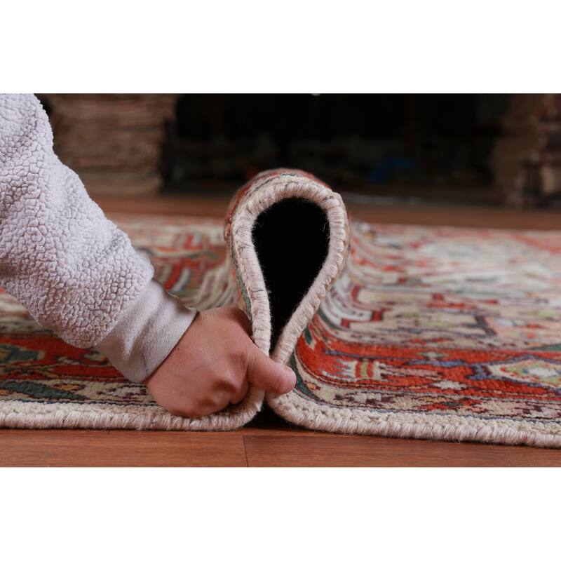 Hand Knotted Oriental 100% Wool Carpet Traditional Medallion Beige & Ivories Heriz (serapi) Area Rug - 12' 0'' X 9' 1''