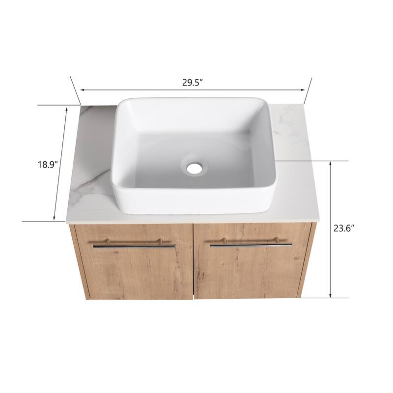 Malwee 24"/30" Floating Bathroom Vanity, Wall Mounted Bathroom Vanity with Ceramic Sink,Soft Close Doors