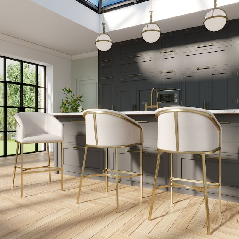 Hampton Modern Bar Stool, Faux Leather and Gold Finish Metal Frame