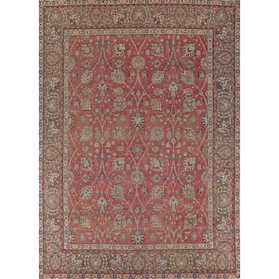 All-Over Pink Floral Tabriz Persian Vintage Rug Handmade Wool Carpet - 9'6"x 12'9"