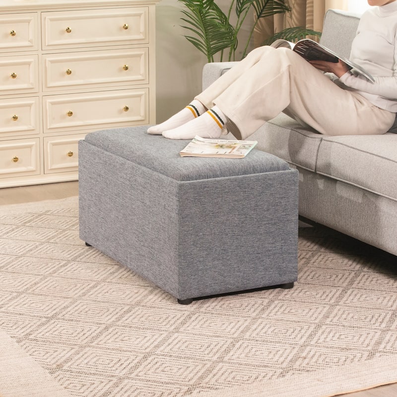 Adeco 35" Linen Storage Ottoman Bench with Reversible Tray - 34.8“X17.3"X17.7"