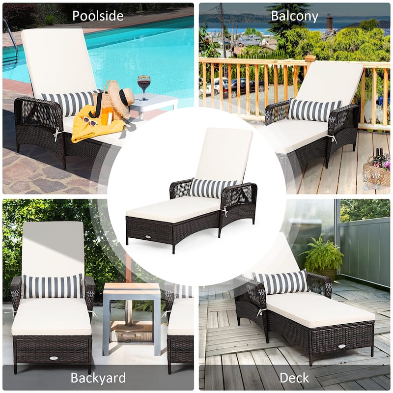 Costway PE Rattan Chaise Lounge Chair Armrest Recliner Adjustable - See Details