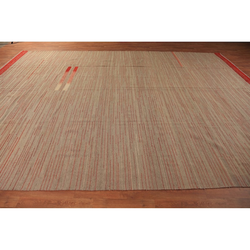 Striped Wool Kilim Oriental Large Rug Wool Carpet - 10'0"x 13'8"
