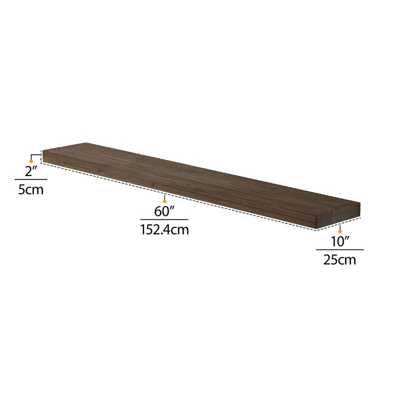 Wallniture Bois Wood Board 60" Long, 10'' Deep, 2" Thick, Hidden Bracket Shelf for Wall, Floating Bookshelf, Special Walnut, 1Pc