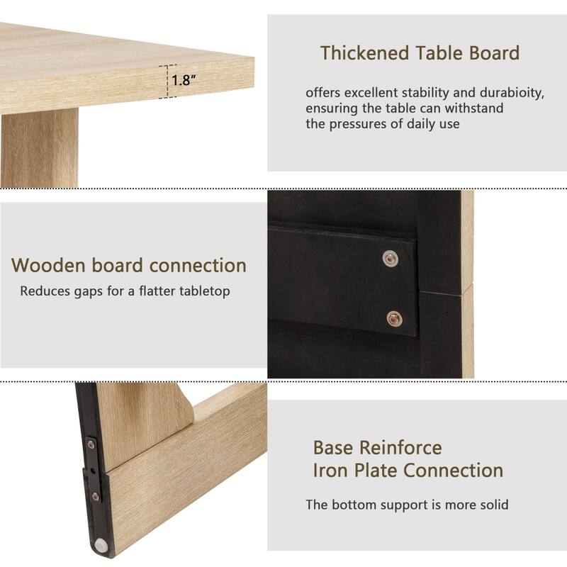 6-Piece Dining Set, Wooden Rectangular Table with Bench and 4 Chairs