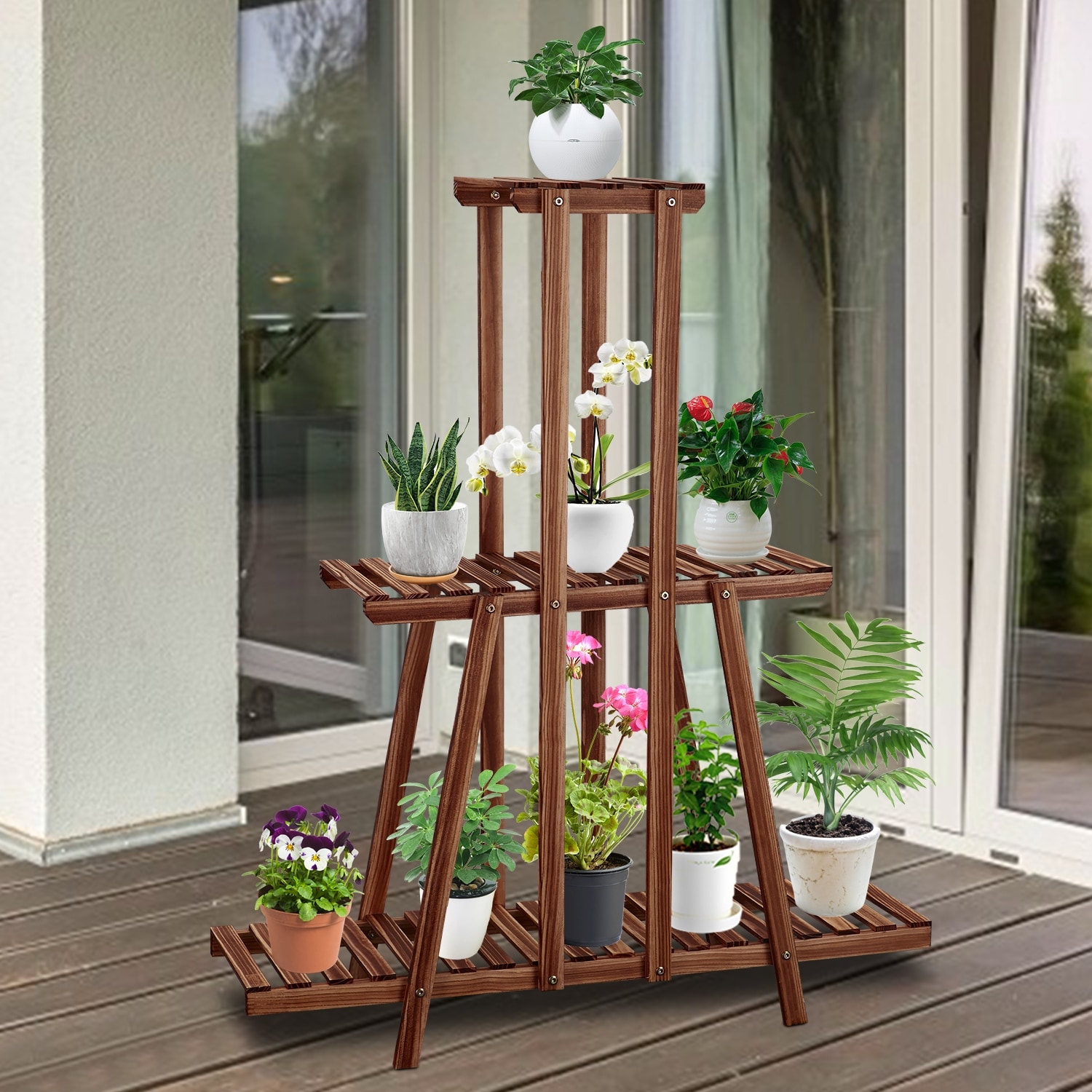 Kinsunny Plant Stands, Wood 3 Tier Flower Pots Holder Shelf