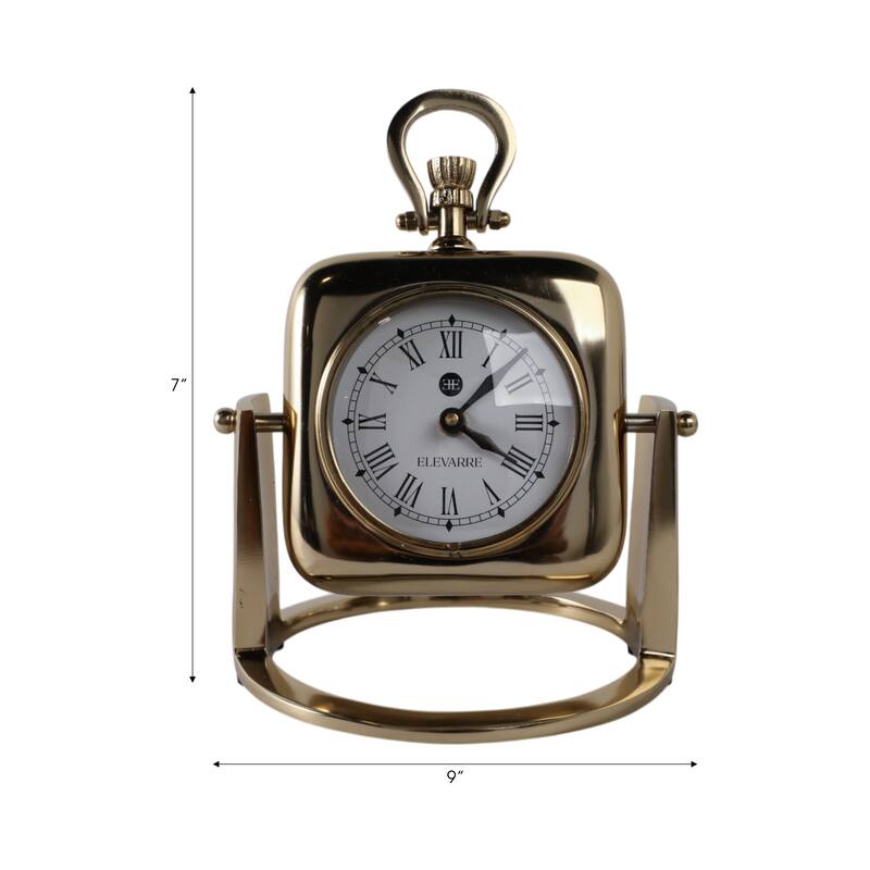 Metal Glass Desk Clock with Roman Numerals and Curved Frame Design - 7" x 7" x 9"