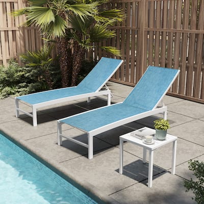 VredHom Outdoor Aluminum Adjustable Chaise Lounge Chairs and Side Table Set - 60.4 in L * 24.6 in W * 16.1/40.8 in H