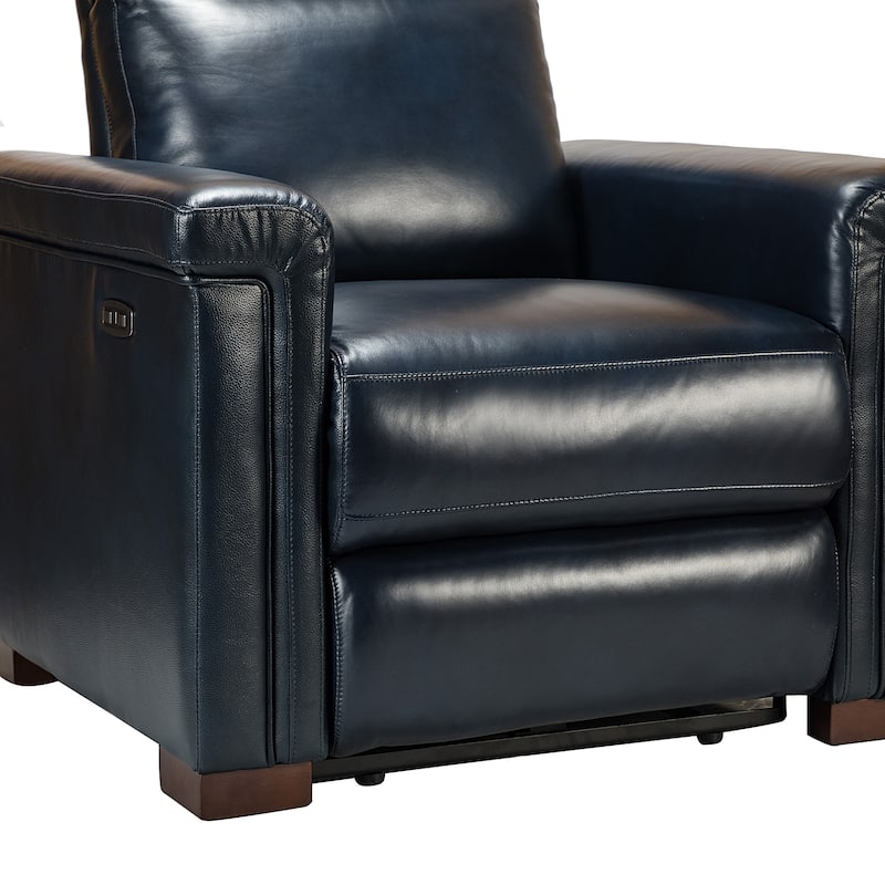 Alicia 34.65" Wide Contemporary Classic Genuine Leather Power Recliner With USB Port, Set of 2