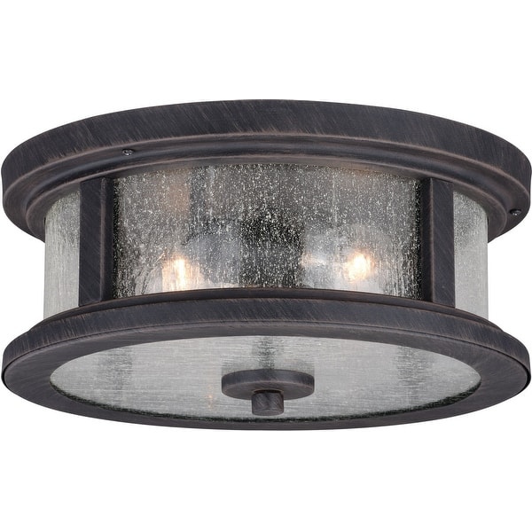 slide 2 of 9, Vaxcel Lighting Cumberland 2 Light 13" Wide Outdoor Flush Mount Drum Rust Iron